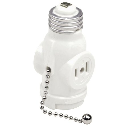 LEVITON Metal Medium Base Pull Chain Socket w/Outlet C22-01406-00W